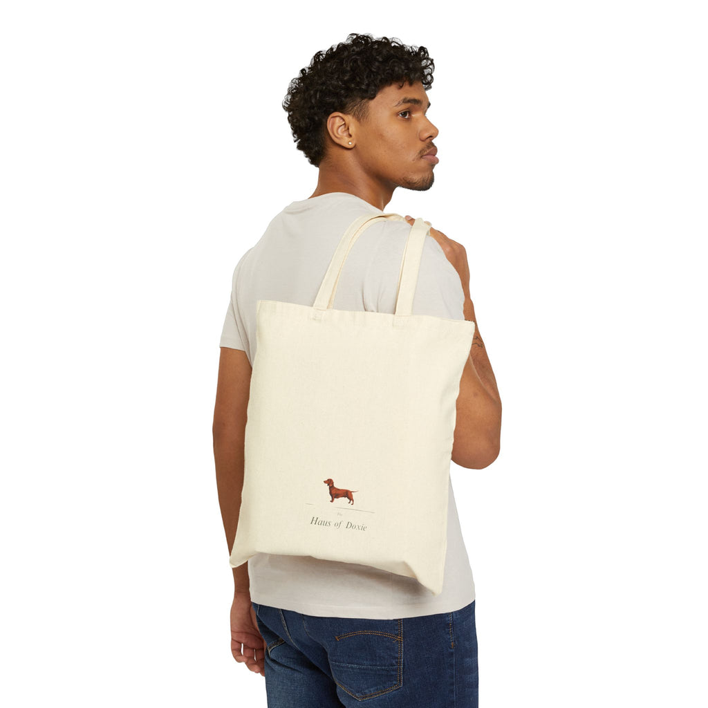 Dachshund Canvas-Einkaufstasche – „Home of Doxie“ Minimalistischer Baumwoll-Shopper